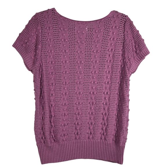 Purple Textured Knit Short Sleeve Sweater | Kenneth Too | Womens Small - Picture 6 of 10